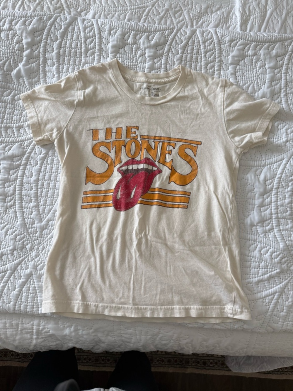 Madewell Cream Kids Short-Sleeve Tee with Red Tongue Graphic and Yellow Logo